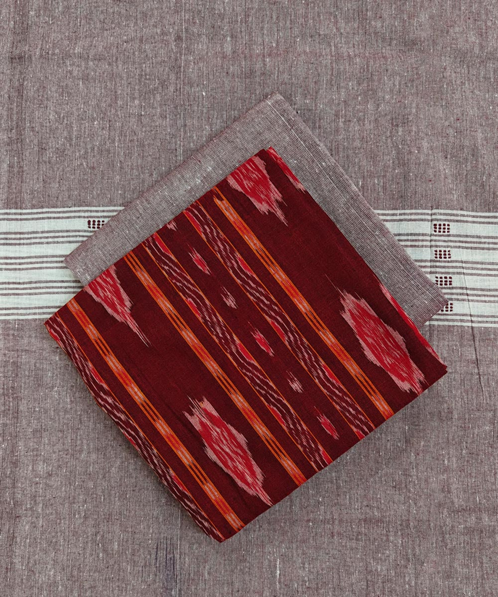 Red peach handloom cotton sambalpuri dress material