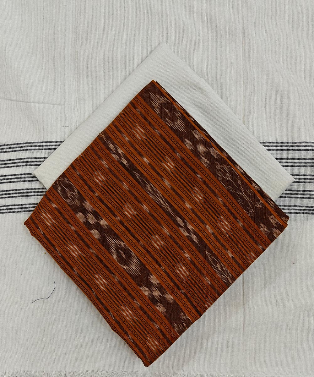 Rust offwhite handloom cotton sambalpuri dress material