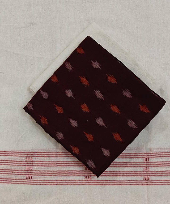 Coffee offwhite handloom cotton sambalpuri dress material