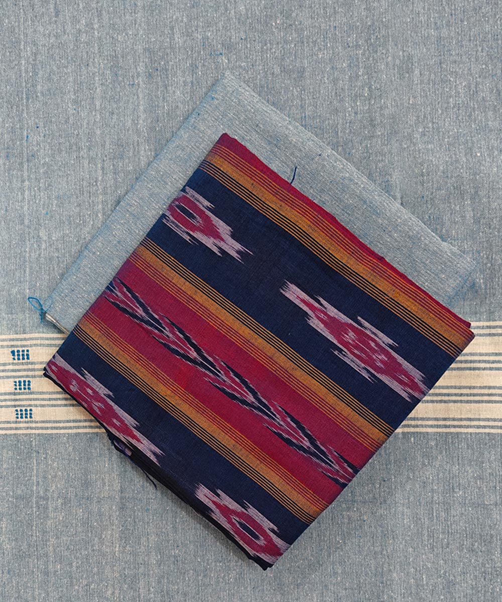 Navy blue handloom cotton sambalpuri dress material