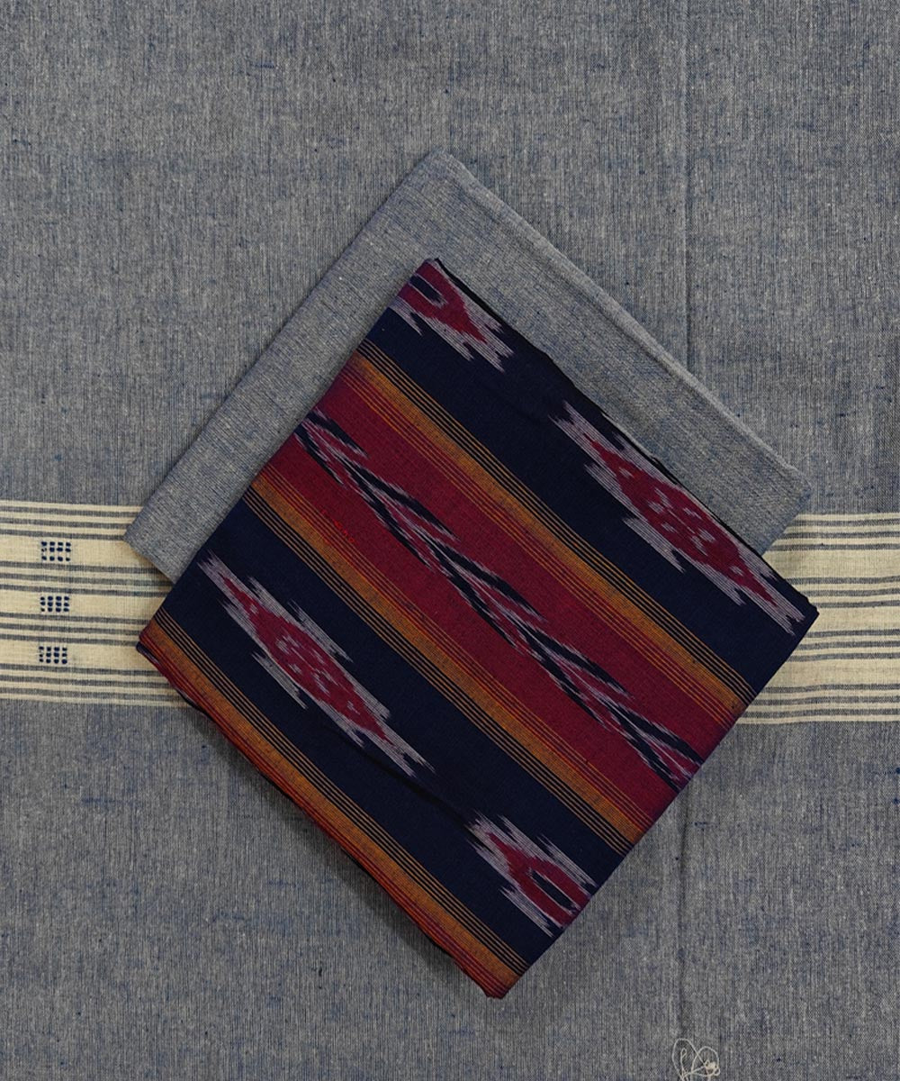 Navy blue grey handloom cotton sambalpuri dress material