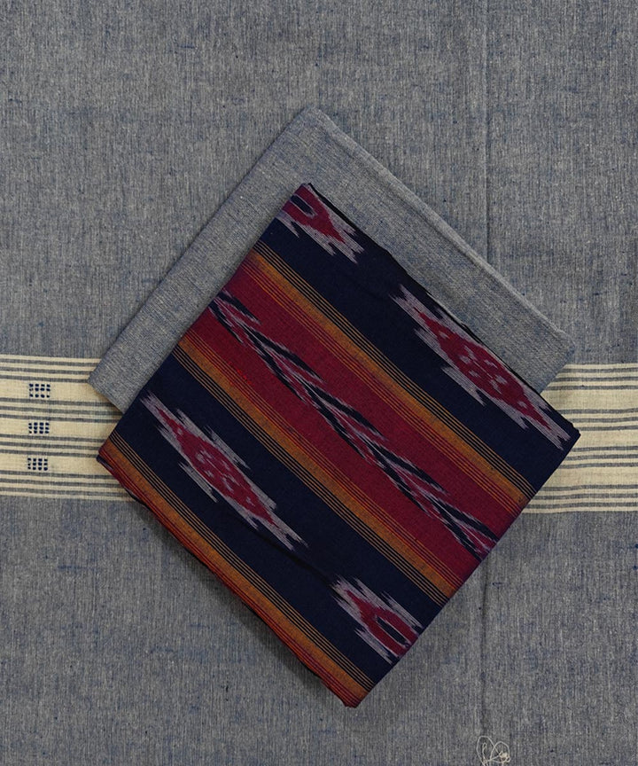 Navy blue grey handloom cotton sambalpuri dress material