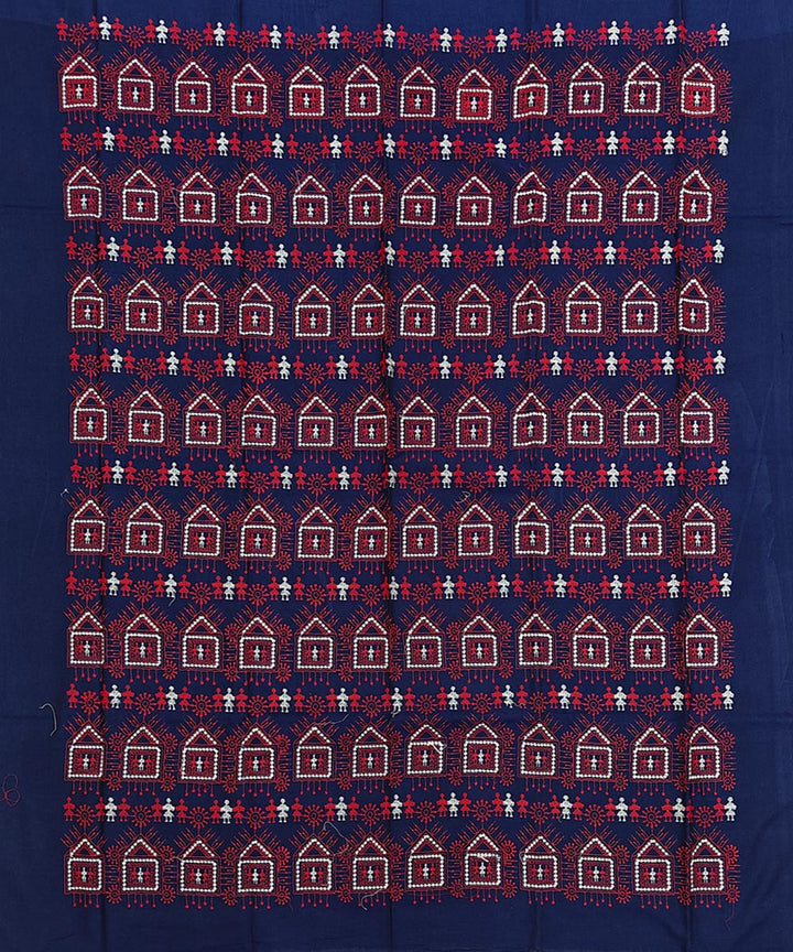 Navy Blue Red Handwoven Cotton Sambalpuri Dress Material