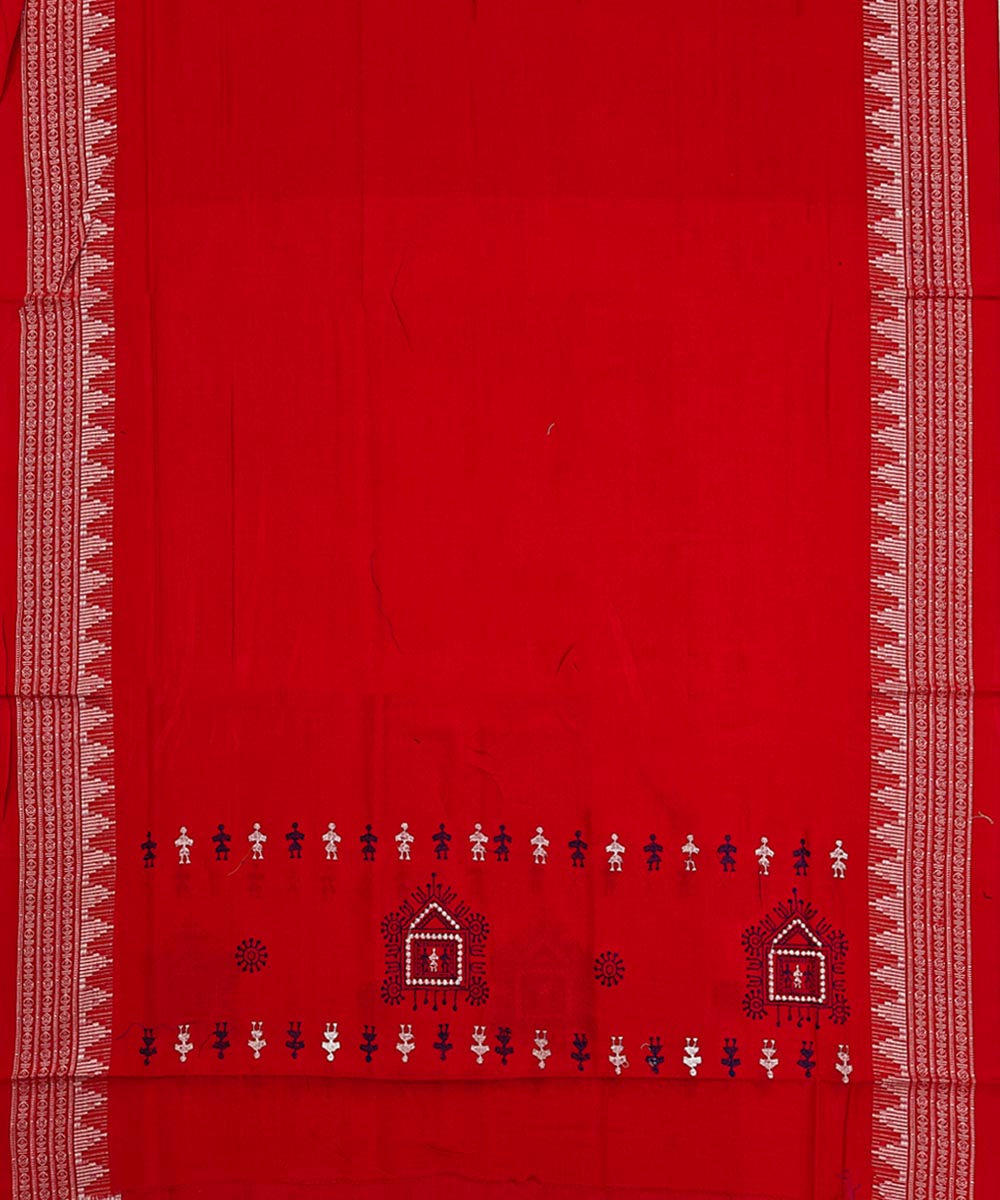 Navy Blue Red Handwoven Cotton Sambalpuri Dress Material