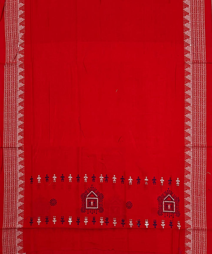 Navy Blue Red Handwoven Cotton Sambalpuri Dress Material