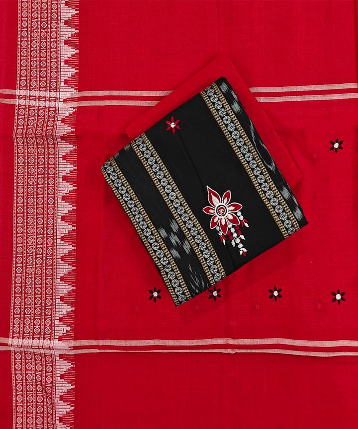 Black Red Handwoven Cotton Sambalpuri Dress Material