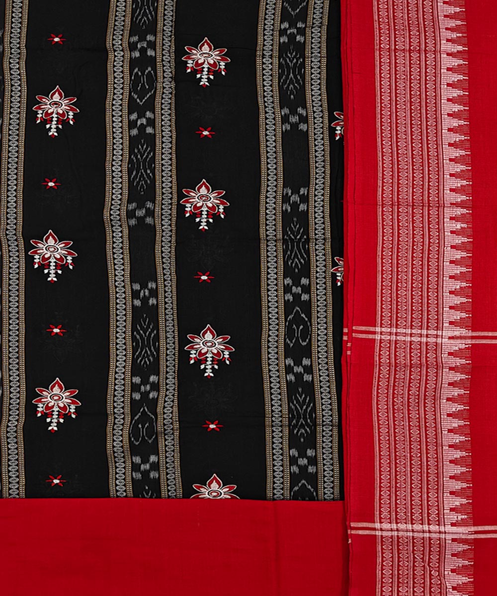 Black Red Handwoven Cotton Sambalpuri Dress Material