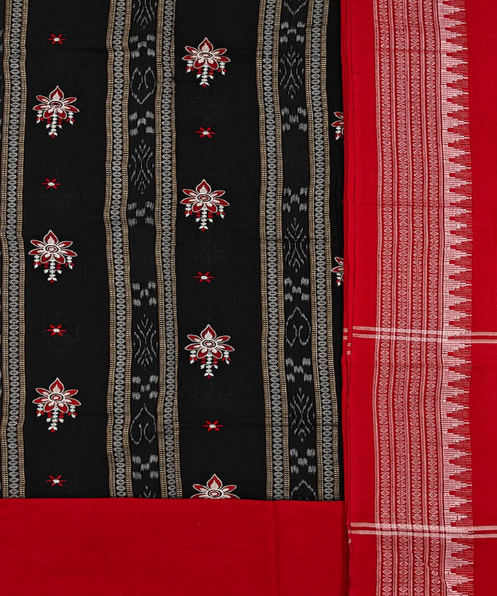 Black Red Handwoven Cotton Sambalpuri Dress Material