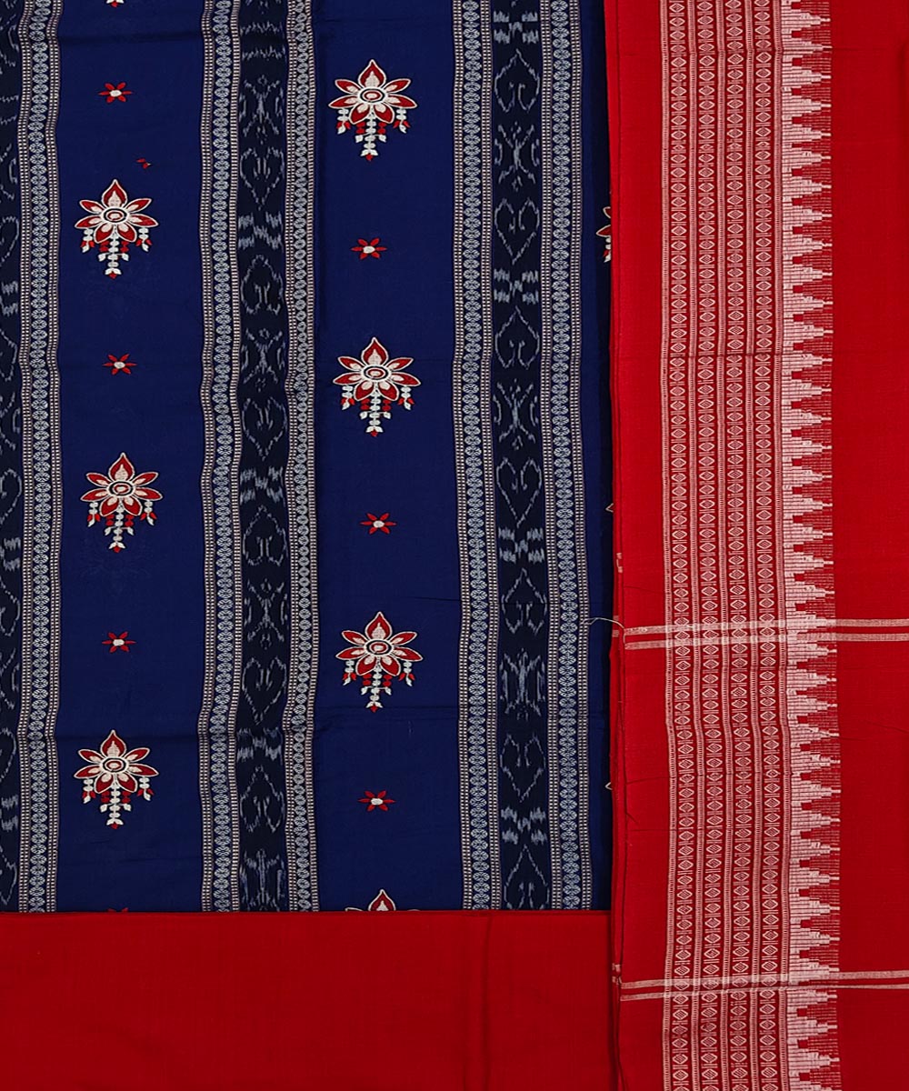 Navy Blue Red Handwoven Cotton Sambalpuri Dress Material