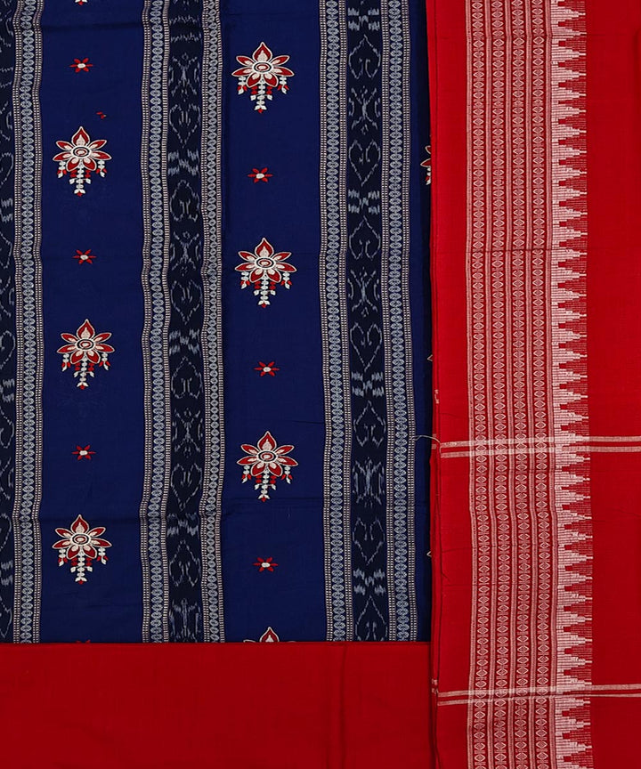 Navy Blue Red Handwoven Cotton Sambalpuri Dress Material