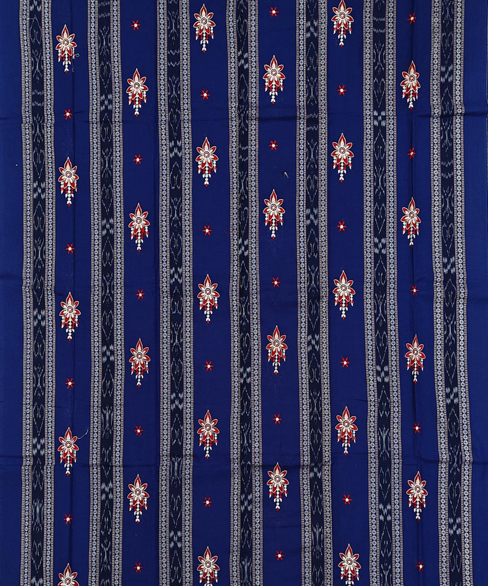 Navy Blue Red Handwoven Cotton Sambalpuri Dress Material
