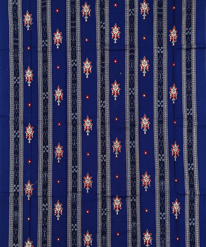 Navy Blue Red Handwoven Cotton Sambalpuri Dress Material