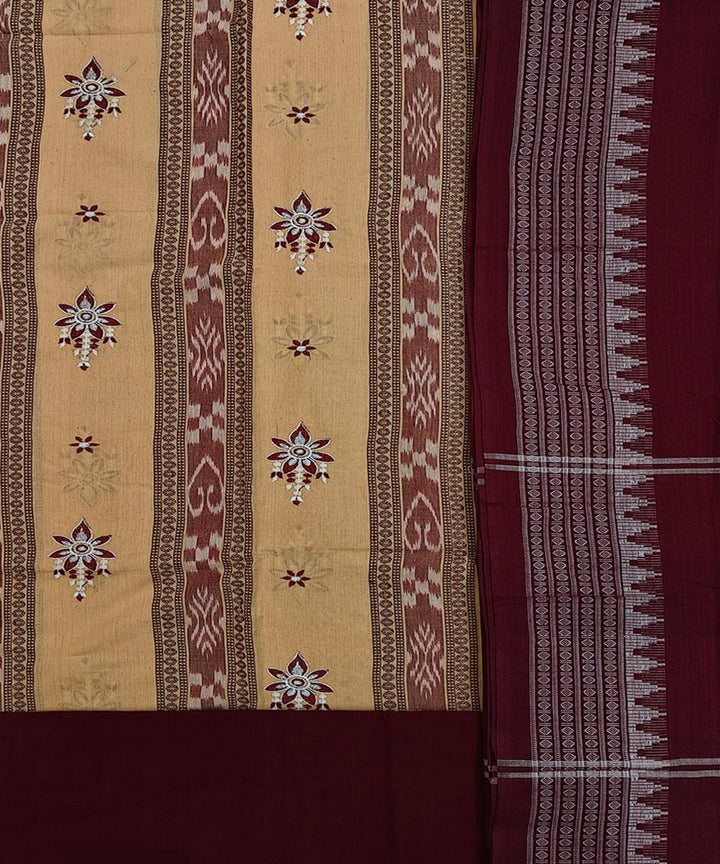 Beige Maroon Handwoven Cotton Sambalpuri Dress Material