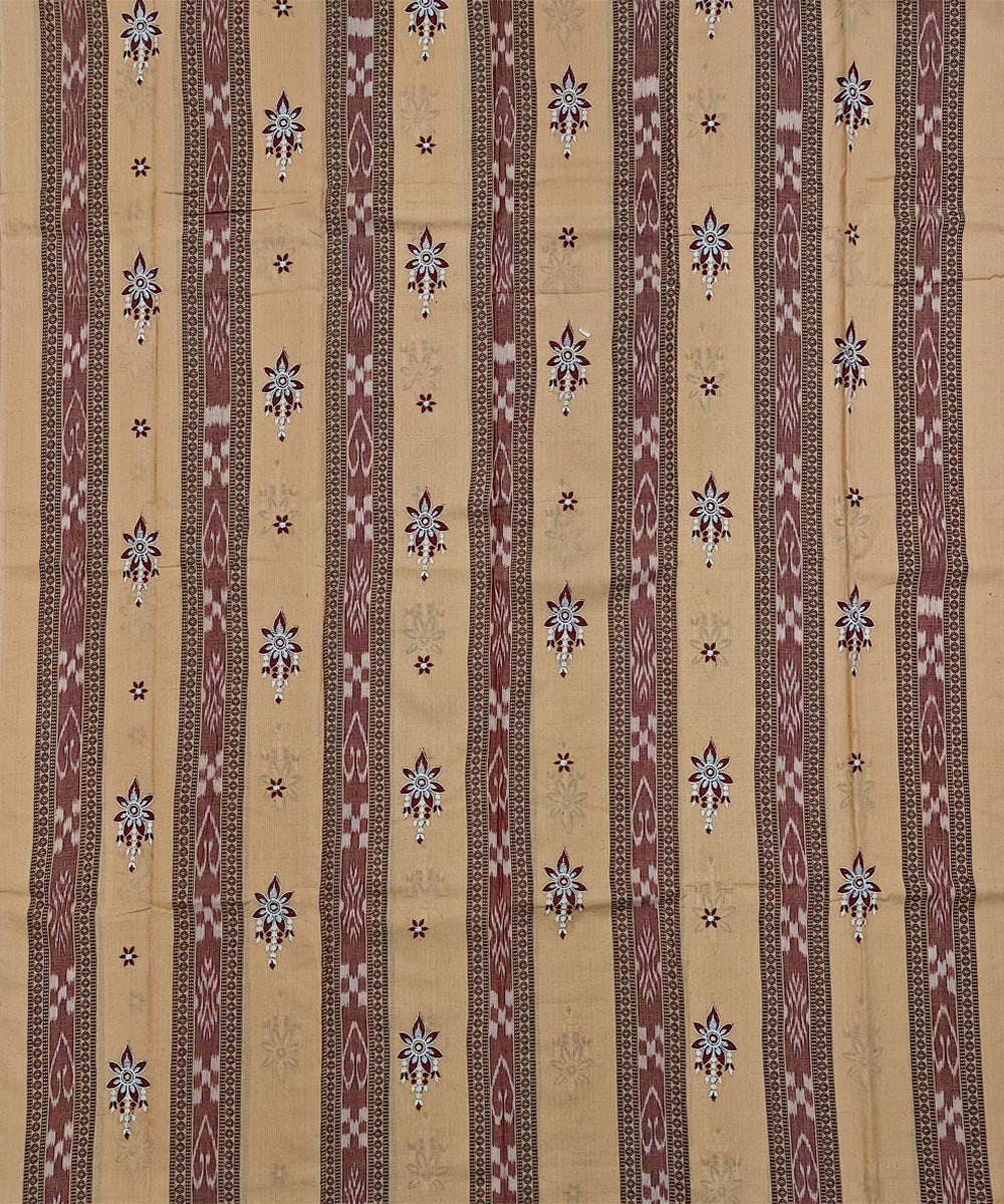 Beige Maroon Handwoven Cotton Sambalpuri Dress Material