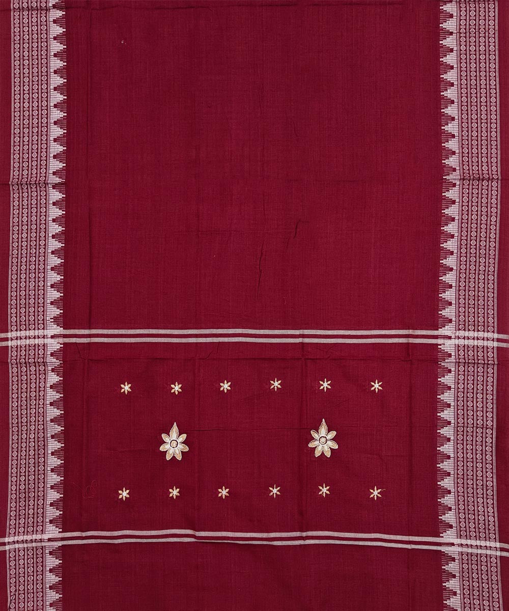 Beige Maroon Handwoven Cotton Sambalpuri Dress Material