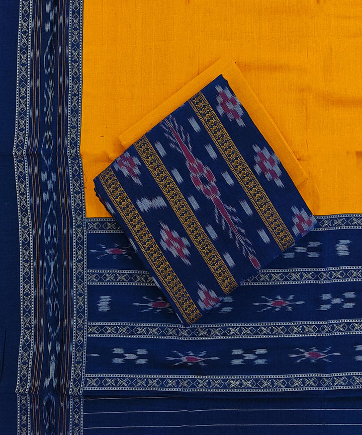 Navy Blue Yellow Handwoven Cotton Sambalpuri Dress Material