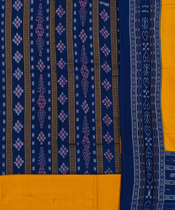Navy Blue Yellow Handwoven Cotton Sambalpuri Dress Material