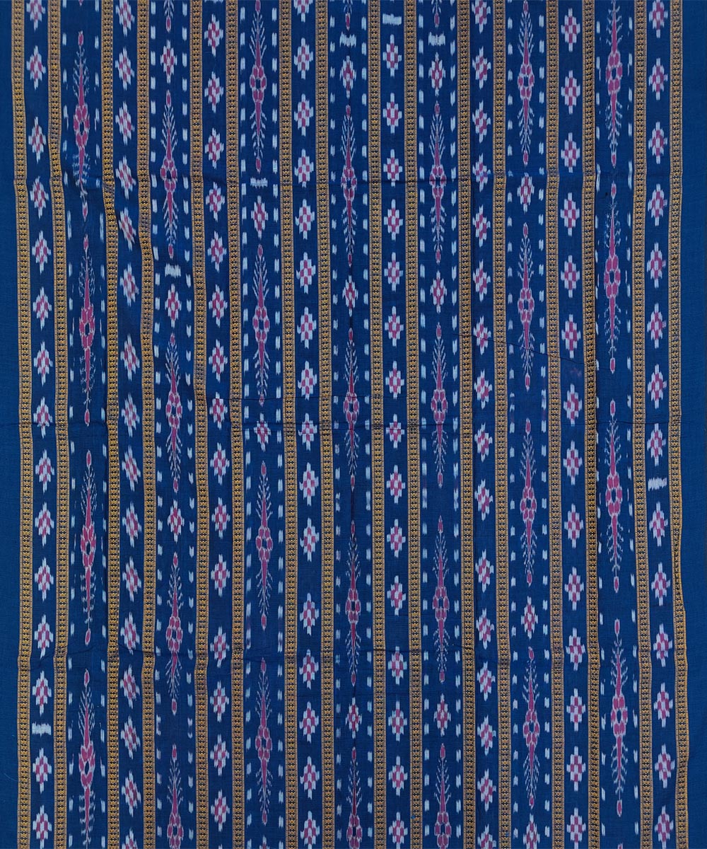 Navy Blue Yellow Handwoven Cotton Sambalpuri Dress Material