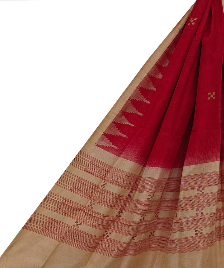 Red beige handwoven cotton sambalpuri dupatta