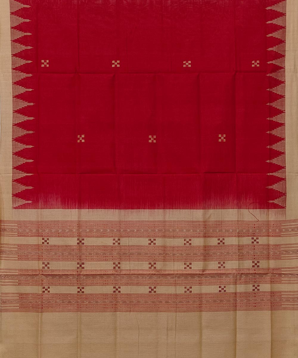 Red beige handwoven cotton sambalpuri dupatta