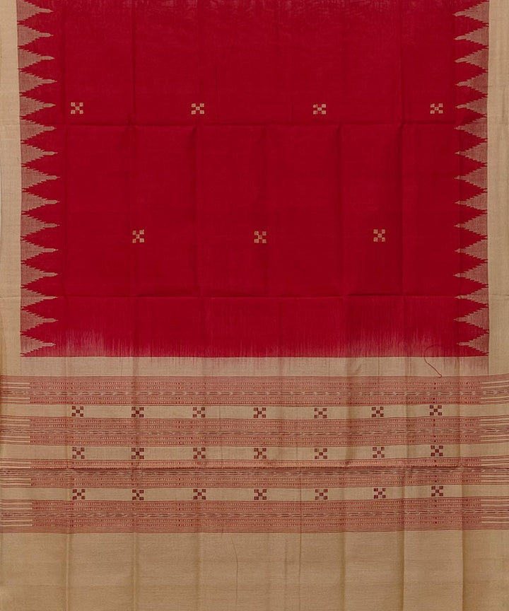 Red beige handwoven cotton sambalpuri dupatta