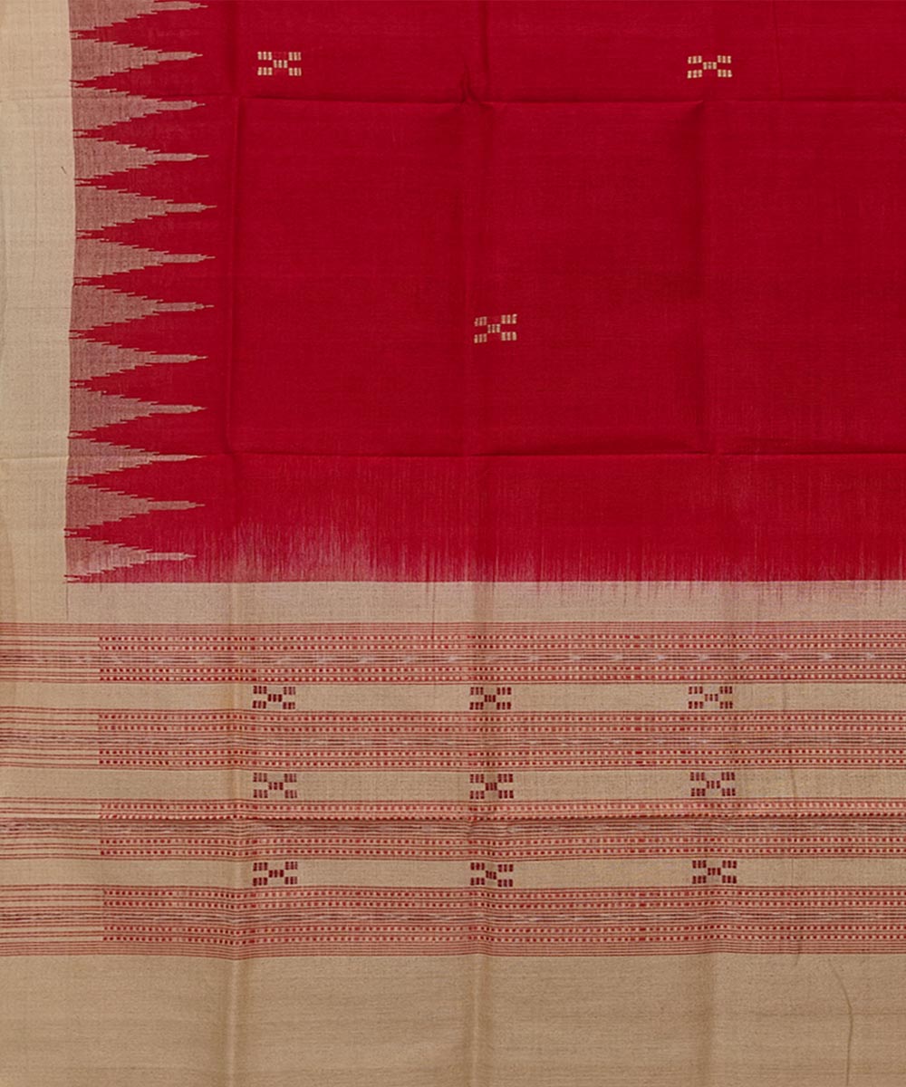 Red beige handwoven cotton sambalpuri dupatta