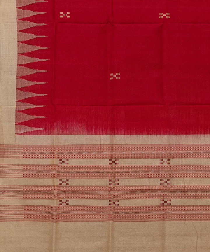 Red beige handwoven cotton sambalpuri dupatta