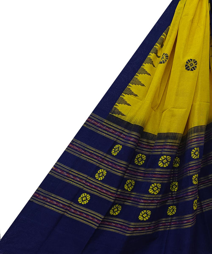 Yellow blue handwoven cotton sambalpuri dupatta