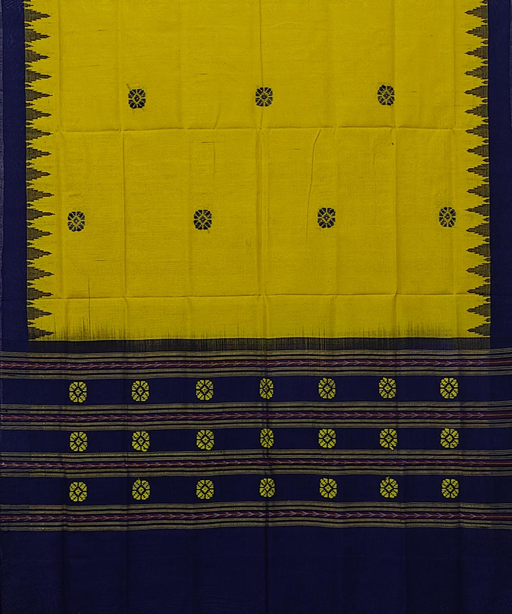 Yellow blue handwoven cotton sambalpuri dupatta