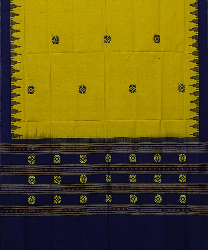 Yellow blue handwoven cotton sambalpuri dupatta