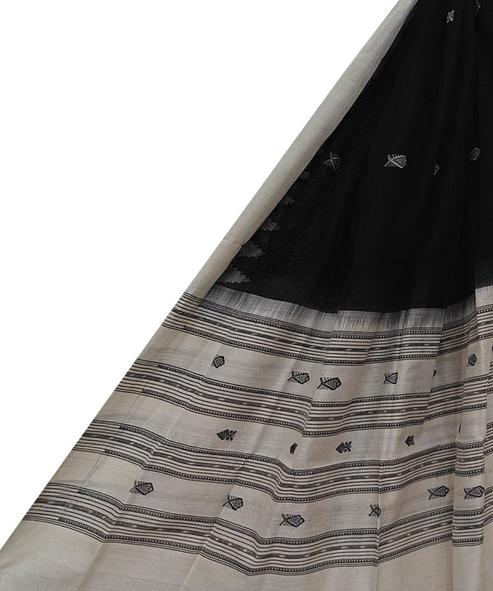 Black white handwoven cotton sambalpuri dupatta
