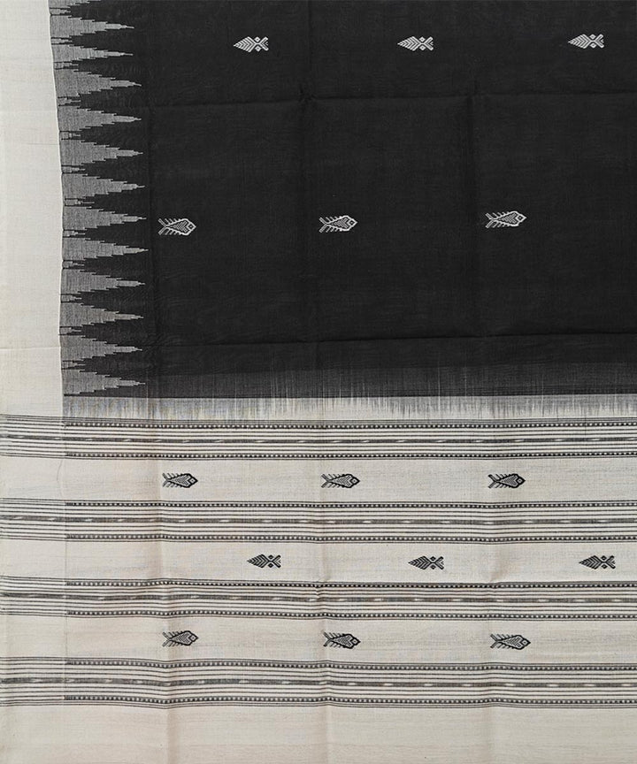 Black white handwoven cotton sambalpuri dupatta
