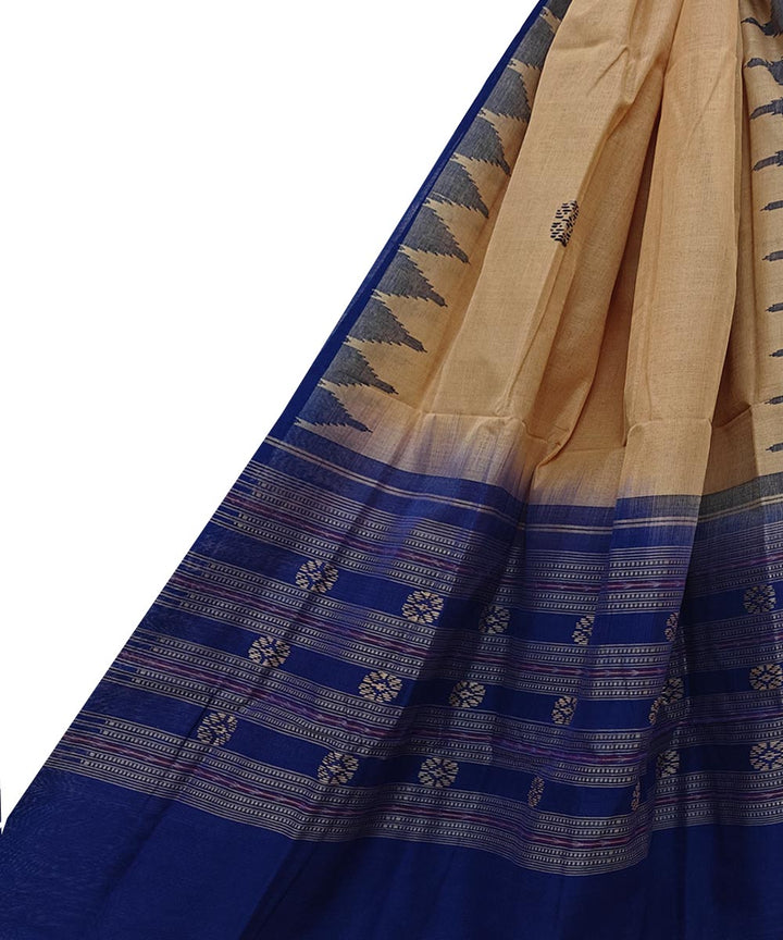 Beige navy blue handwoven cotton sambalpuri dupatta