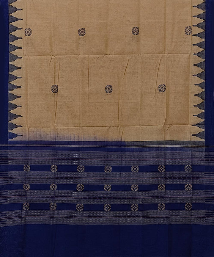 Beige navy blue handwoven cotton sambalpuri dupatta