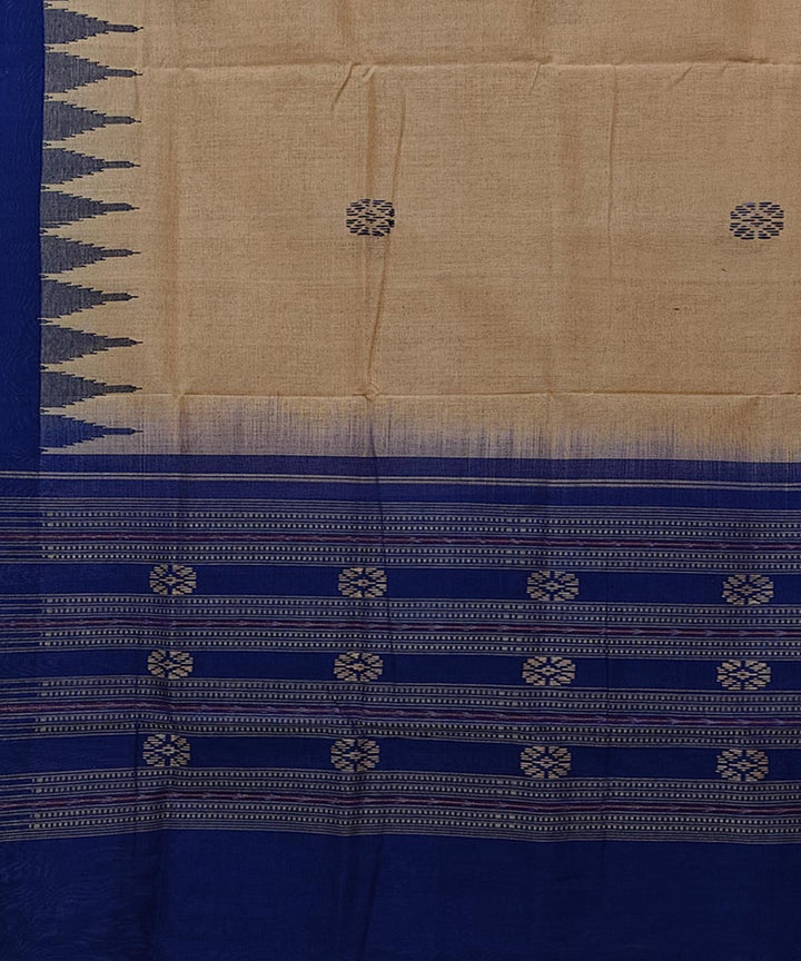 Beige navy blue handwoven cotton sambalpuri dupatta