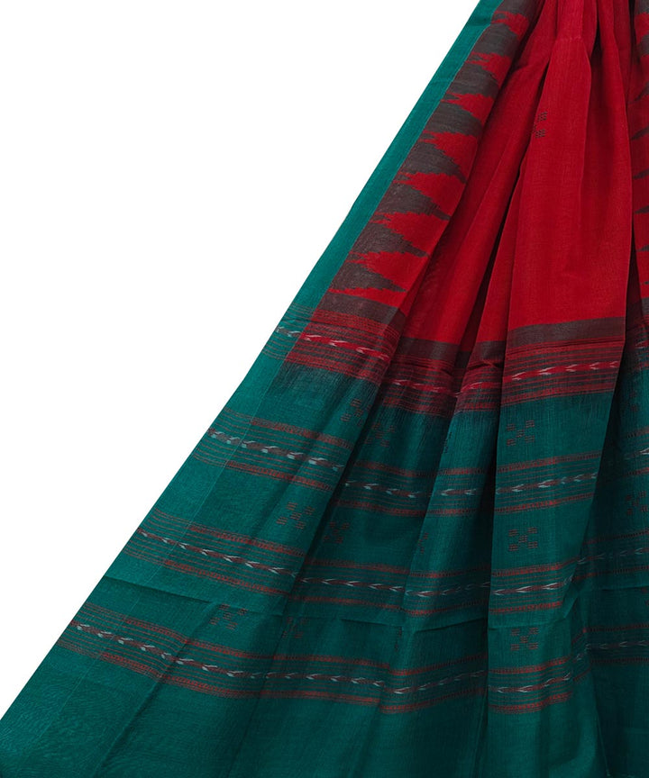 Red green handwoven cotton sambalpuri dupatta
