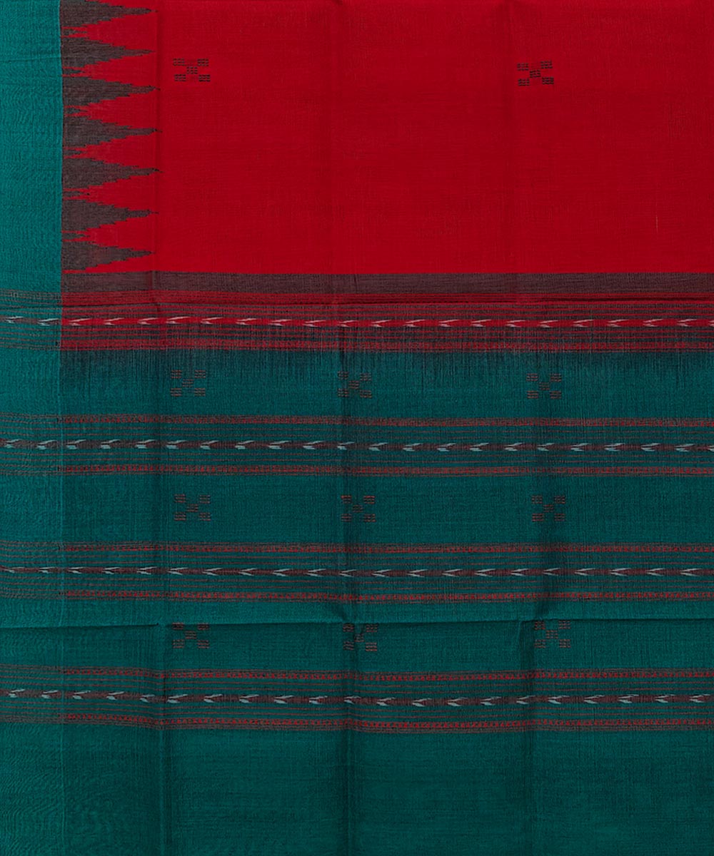 Red green handwoven cotton sambalpuri dupatta