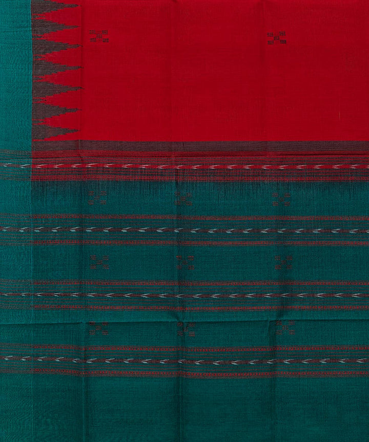 Red green handwoven cotton sambalpuri dupatta