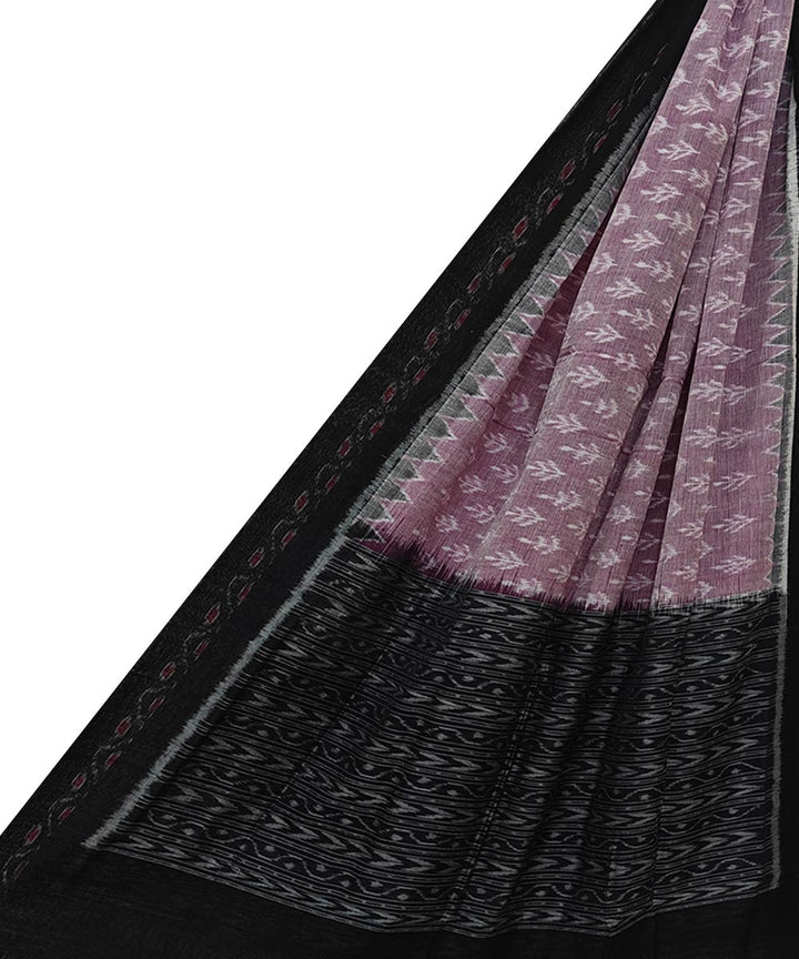 Pink black handwoven cotton sambalpuri dupatta