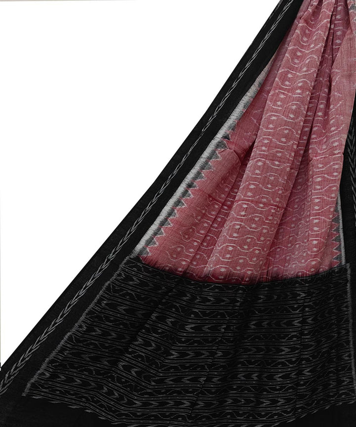 Pink black handwoven cotton sambalpuri dupatta