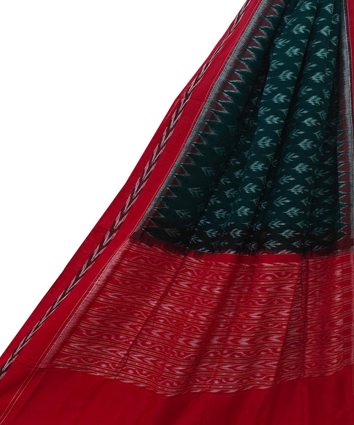 Dark green red handwoven cotton sambalpuri dupatta