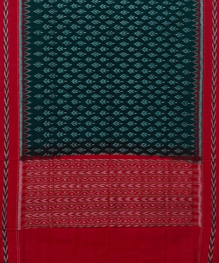 Dark green red handwoven cotton sambalpuri dupatta