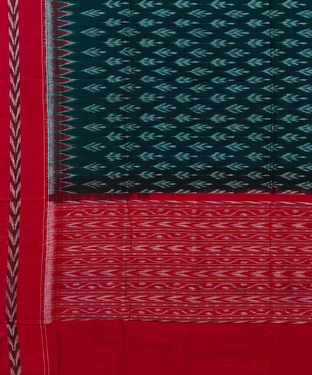 Dark green red handwoven cotton sambalpuri dupatta