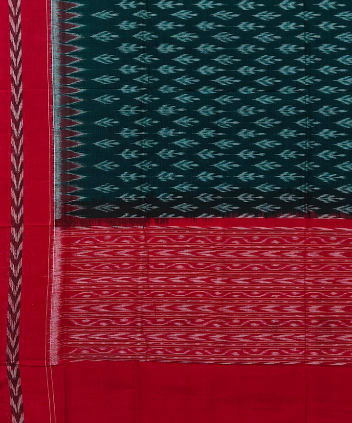 Dark green red handwoven cotton sambalpuri dupatta