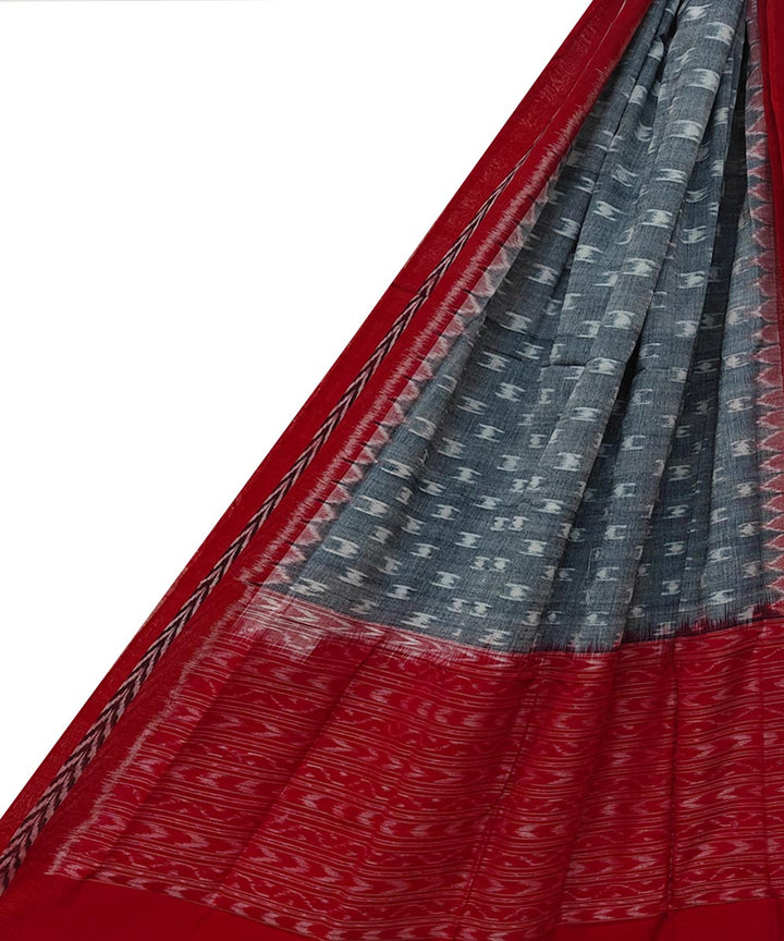 Grey red handwoven cotton sambalpuri dupatta