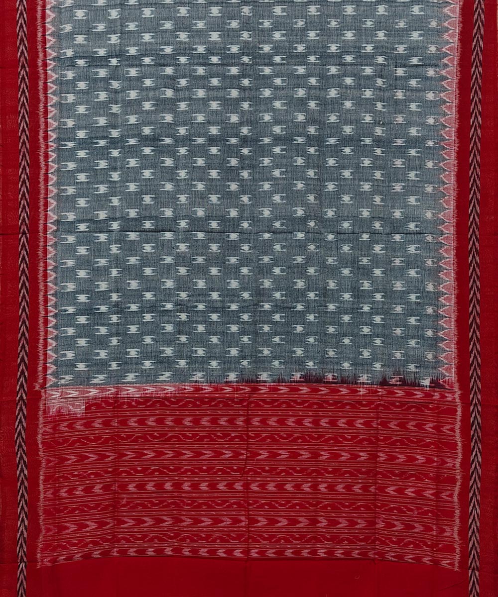 Grey red handwoven cotton sambalpuri dupatta