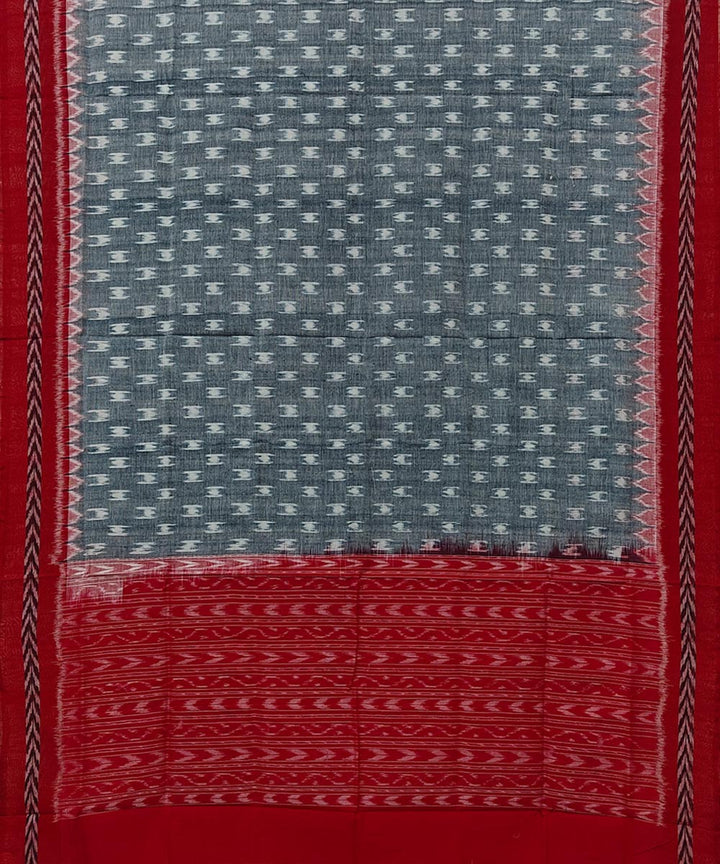 Grey red handwoven cotton sambalpuri dupatta