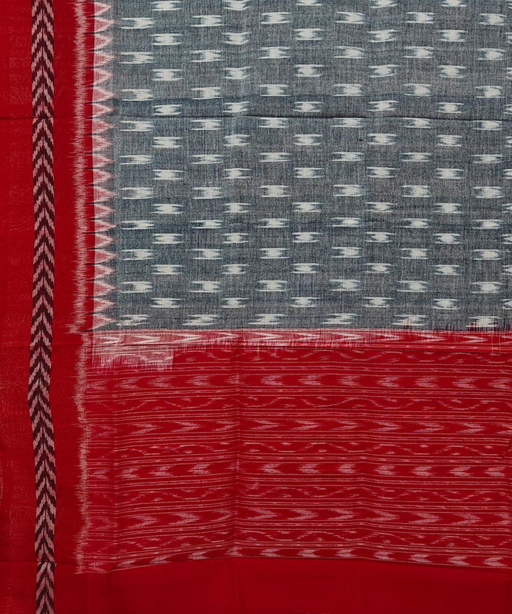 Grey red handwoven cotton sambalpuri dupatta