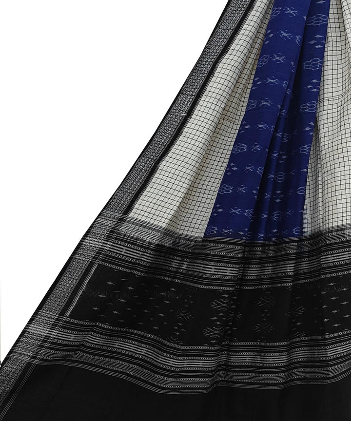 White blue black handwoven cotton sambalpuri dupatta