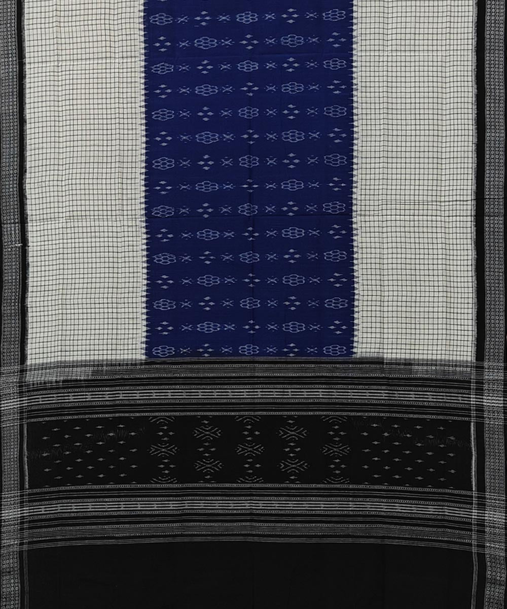 White blue black handwoven cotton sambalpuri dupatta